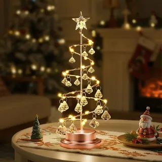 LED Nachtlicht Weihnachtsbaum Spirale Kristall Weihnachtsdekoration Roségold 28 cm - Gold