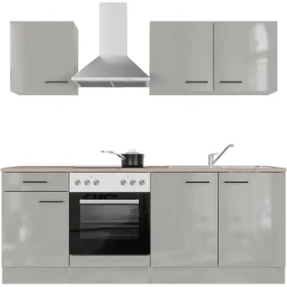 Flex-Well Küchenzeile Lund 210 cm Lichtgrau glänzend - Rauchgrau