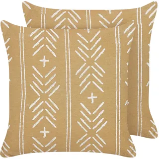 BELIANI Dekokissen 2er Set Sandbeige und Weiß Baumwolle 45 x 45 cm Bezug mit Füllung Reißverschluss Geometrisches Muster Boho Wohnzimmer Schlafzimmer - Beige, Weiß