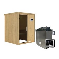 KARIBU Sauna »Tallinn«, inkl. 9 kW Saunaofen mit externer Steuerung, für 3 Personen - beige