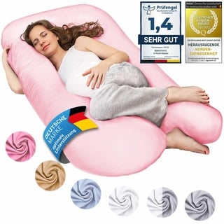 Smoothy Schwangerschaftskissen, Seitenschläferkissen, Lagerungskissen, Baby-Kissen & Stillkissen in U-Form mit abnehmbarem & waschbarem Bezug aus 100% Baumwolle (Junior XL, 120 x 70 cm, Pink)