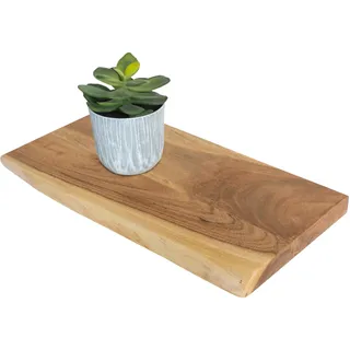 Wandregal Akazienholz natur massiv 50x20 cm Holzregal Steckboard Baumkante AMANDA - Hellbraun, Naturbelassen, Beige