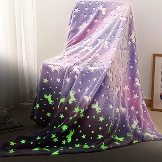 YNNHUDEEP Kuscheldecke Kinder für Mädchen Junge, 200 x 150 cm, Einhorn Lila