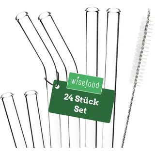 Wisefood® Glasstrohhalme Strohhalme Ø 10 mm [19 Stk.] wiederverwendbare Strohhalme Glas mit 4x Strohhalm Bürste [klar] Trinkhalme Glas mit Strohhalm [21,5cm & 15cm] Straws lang | Glasstrohhalm kurz