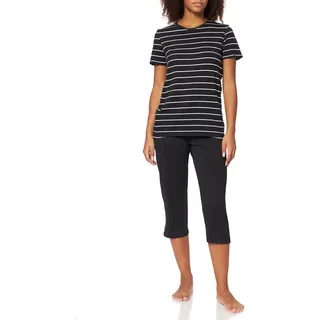 Schiesser Damen Schlafanzug 3/4 Lang Kurz Baumwolle Modal - Nightwear Pyjamaset, Schwarz_161067, 36 EU