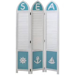 Homestyle4u Paravent 3-tlg. 93/162 cm Weiß maritim , Holz , 93x162x1 cm , Wohnzimmer, Raumteiler, Paravents