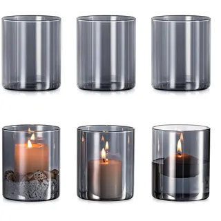 Glasseam Schwarz Windlicht Glas: 6er Set Glaszylinder für Kerzen | Windlicht Outdoor, Modern Kerzenglas, Vase, Tischdek, Für Hochzeit Wohnzimmer Deko