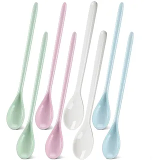 8 Stück Lange Plastiklöffel,Bunte Wiederverwendbare Joghurtlöffel Lang,Kunststoff Löffel für Dessert Kaffee,Eislöffel Lang,Bruchfest,Marmeladenlöffel für Küche