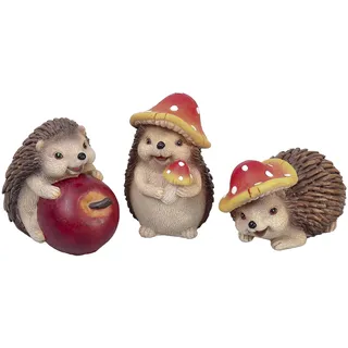 Valery Madelyn 3er Kunstharz Igeln für Herbstdeko Gartendeko,7cm | Tierfigur niedlichen mit Apfel Pilze für Haus und Garten,Innen und Draußen,Geschenk Erntedank Fall Decor(M)