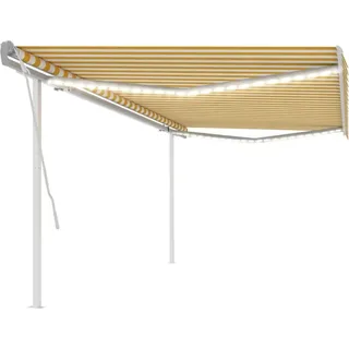 Markise Manuell Einziehbar mit LED 5x3 m Gelb & Weiß - Gelb