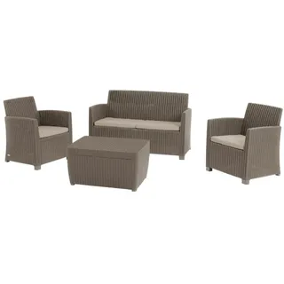 Allibert 212405 Lounge Corona Set mit Cushion Box Table, runde Rattanoptik, Kunststoff, cappuccino