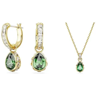 Swarovski Stilla Hngeohrringe und Halskette, Grne und Vergoldete Damen-Schmuckset mit Strahlenden Swarovski Kristallen und Zirkonia fr Hochzeit und Geburtstag