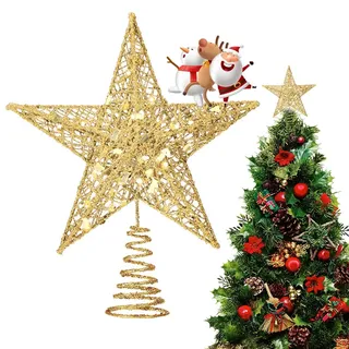 NOCHME Weihnachtsbaumspitze Stern 15 cm Klein glitzernder Metalldraht Fett Weihnachtsbaum Spitzen Christbaumspitze Christmas Weihnachten Dekoration Gold
