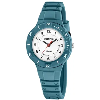 Calypso K5886/1 10 mm Gehäuse Quarz Weiß Silikonarmband Petrol