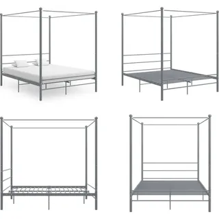 vidaXL Himmelbett Grau Metall 160x200 cm - Bettrahmen - Metall-Bettrahmen - Bett - Betten - Grau
