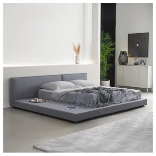 Home Deluxe Bett mit Ablage GALAXIS - Grau 180 x 200 cm - inkl. Matratze & Lattenrost bodentiefes Designbett,Doppelbett, Polsterbett, Futonbett - Grau