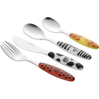 Esmeyer 199-351 4-TLG. Kinderbesteck Safari aus Edelstahl 18/0 poliert, im Geschenkkarton, Bunte Kunststoffgriffe mit Tiermotiven Bedruckt,