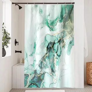 Uiiooazy Duschvorhang Grün, Duschvorhang 120x200cm Anti Schimmel Marmor Optik Türkis Marmoriert Modern Duschvorhänge Stoff Waschbar Wasserdicht Polyester Bad Vorhang mit 8 Haken für Badezimmer