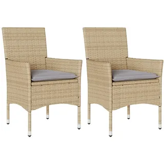 Gartenstühle mit Kissen 2 Stk. Beige Poly Rattan - Beige