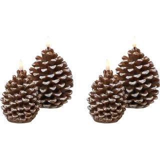 BELIANI LED-Kerzen 3er Set Braun Echtwachs Zapfenform mit Flackernder Flamme Flackerlicht Batteriebetrieben Indoor Weihnachtsbeleuchtung LED-Stumpenkerzen - Braun