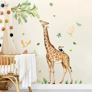 Tanlaby Wandtattoo Dschungel Tiere Giraffe Wandaufkleber Safari Waldtiere Tropische Blätter Wandsticker für Kinderzimmer Babyzimmer Jungen Mädchen Zimmer Schlafzimmer Wanddeko