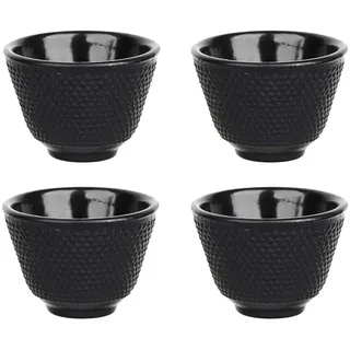 AMATHINGS traditionelle Asiatische Teetassen (4 Stück) – Chinesisches Teeservice Tassen aus Gusseisen in edlem Schwarz – Teetassen ideal für Teeliebhaber