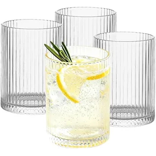 AXVRAV 4er Geriffelte Gläser 250ml, Premium Trinkgläser Set, Cocktailgläser Wassergläser Spülmaschinenfest Trinkglas Klarem Ripple Glas für Eiskaffee Matcha Wasser Saft Mojito Familie Camping Party