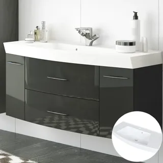 Waschtisch 120cm, 2 Auszüge und 2 Türen FLORIDO-03 Hochglanz grau, B x H x T: ca. 120 x 54 x 47 cm - Grau