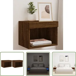The Living Store Wand-Nachttische mit LED-Leuchten 2 Stk. Braun Eichen-Optik - Braun
