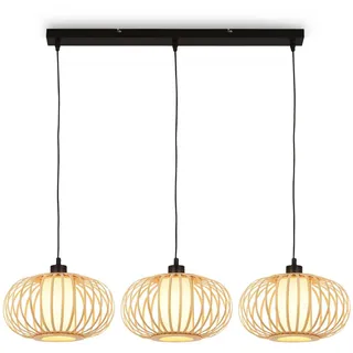 Briloner – Bambus Pendelleuchte, Deckenlampe für das Wohnzimmer, Deckenleuchte Holz, Lampe Wohnzimmer, Wohnzimmerlampe, Boho, E27 Fassung, 70x28x120 cm (LxBxH)