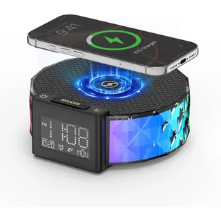 Smiling Shark Lichtwecker, WKL-02 Nachttischlampe Wecker Kabelloser Ladestation mit Touch Steuerung 3 Stufen und RGB-Modus LCD-Display Ladegerät Wecker Licht Nachttischlampen für Schlafzimmer Zuhause