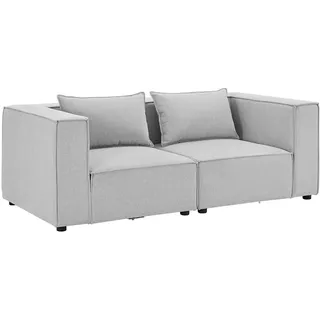 Juskys  Modulares Sofa Domas 2 Sitzer mit Armlehnen + Kissen Stoff Hellgrau