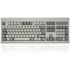 Perixx PERIBOARD-106M, effiziente USB-Tastatur in voller Größe, ergonomische Gebogene Tasten, klassischer Retro-Stil, Grau und Weiß, spanische QWERTY