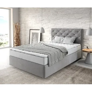 DeLife Boxspringbett Dream-Great 120x200 cm Mikrofaser Grau mit Matratze und Topper