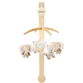 Nattou Mobile mit Spieluhr aus Holz und Polyester, Fuchs und Elefant, Sanftes Wiegelied "La-Le-Lu", Ca. 50 cm, Flo, Oli & Ernest, Flo Beige
