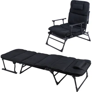 2 in 1 Gartenliege Sanitätsliege Gästebett und Relaxsessel mit Polster - Schwarz