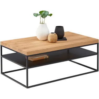 Novel Couchtisch , Schwarz, Eichefarben , Holz, Metall , Eiche , massiv , rechteckig , 60x40x100 cm , Holzmöbel, Holztische, Wohnzimmertische Holz, Couchtische Holz