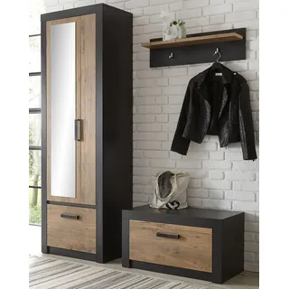 Garderoben Set "Beveren" in Kastanie grau Flurgarderobe 3-teilig 165 x 200 cm - Naturbelassen, Grau