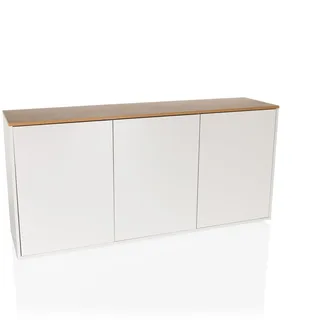 hjh living Sideboard KELO S Kommode 160x40x76 cm, Push-to-Open, griffloses Design, viel Stauraum, Weiß/Eiche