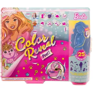 Mattel GXV93 - Barbie - Color Reveal - Puppe mit Haustier und 25 Überraschungen, Meerjungfrau - Bunt