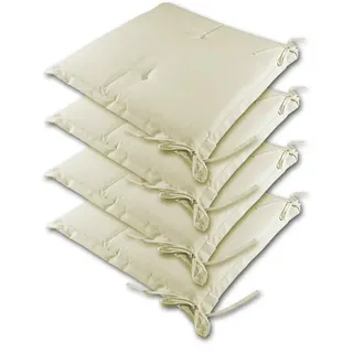 DETEX® Sitzkissen Stuhl 4er Set Wasserabweisend 45x40cm Befestigungsriemen Waschbar Reißfest Stuhlkissen Sitzauflage Sitzpolster Gartenstuhl Creme - Creme