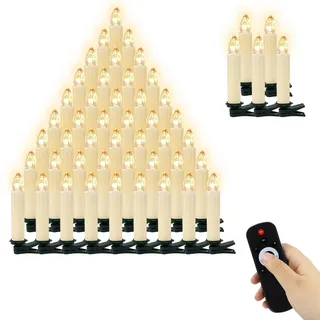 LED Weihnachtsbaumkerzen Kabellos 50pcs Christbaumkerzen mit Timer Fernbedienung Beige Weihnachtskerzen Flackern Dimmbar Warmweiß Kerzen CH050_B - Beige