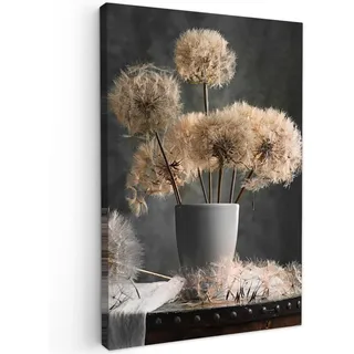 MuchoWow Leinwandbild Blumensamen - Löwenzahn - Vase - Stilleben - Blumenstrauß Wanddeko Schlafzimmer 60x90 cm , Dunkelgrau , Textil , Kiefer , Abstrakt , Rechteckig , 60x90 cm , FSC 100% , gerahmt , Bilder & Rahmen, Bilder, Leinwandbilder
