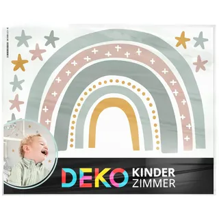 DEKO KINDERZIMMER Wandsticker Kinderzimmer Regenbogen mit Sterne Wandtattoo Junge Mädchen Babyzimmer Mint Wandaufkleber Deko DK1037-3-M