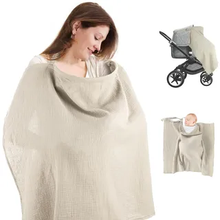 Stilltuch - Stillschal für Unterwegs, Musselin Stillbezug für Babys, Atmungsaktive Stilldecke aus Baumwolle, 75 x 95 cm, Mehrzweck Nursing Cover for Breastfeeding (Khaki)