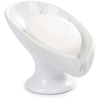 Umlaca Seifenschale, Keramik Seifenhalter, Selbstentleerende Seifendose Halten die Seife Trocken, Blattform Seifenablage Vintage, Geeignet für Küche, Bad, Dusche, Waschbecken (Marmor Weiß Grau)