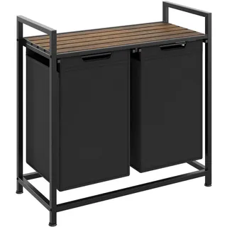Tectake tectake® Wäschesortierer, höhenverstellbare Kunststofffüße, schwarz/braun - Schwarz, Braun , Metall , Rechteckig , 74x72x34 cm , Haushalt & Reinigung, Wäschepflege, Wäschekörbe & Wäschetonnen