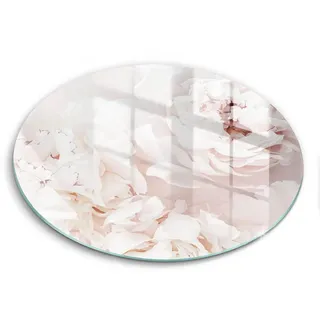 Wallfluent Glasplatte Ø 40 cm Pastell Pfingstrosen , Weiß , Glas , Rund , 40x40 cm , Küchenzubehör, Schneidebretter