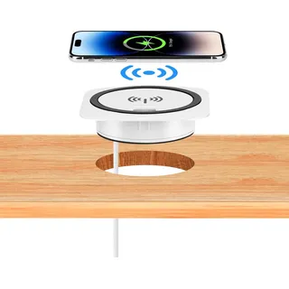 Kalb Material Für Möbel kalb | QI Einbau Schnellladegerät 15W weiß 7,5cm Ø - Smart Wireless USB Charger, USB-Port, USB-C Port
