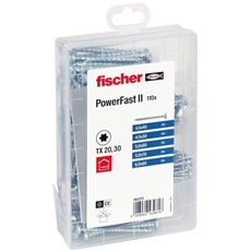 fischer MEISTER-BOX PowerFast II Spanplattenschraube, vorsortierte Sortimentsbox mit 110 Schrauben, Pan Head, Vollgewinde und Torx-Antrieb, universelles Set zur Befestigung